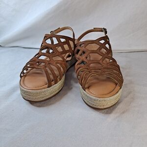 Bella Vita Italy Women's Zip Wedge Sandals Whiskey Suede Leather Size 10 Wide